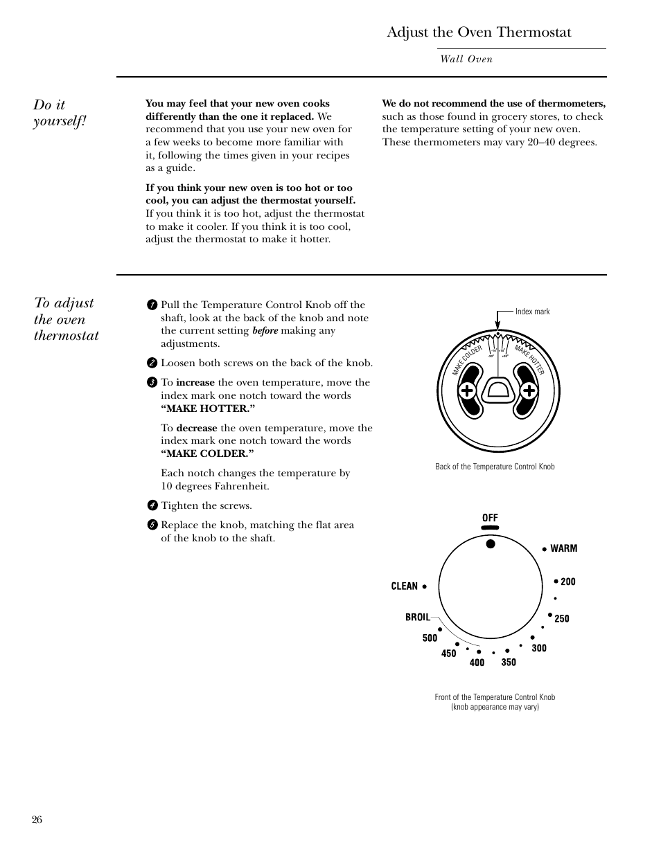 Adjust the oven thermostat, Do it yourself, Wall oven | GE Monogram ZET1038 User Manual | Page 26 / 36