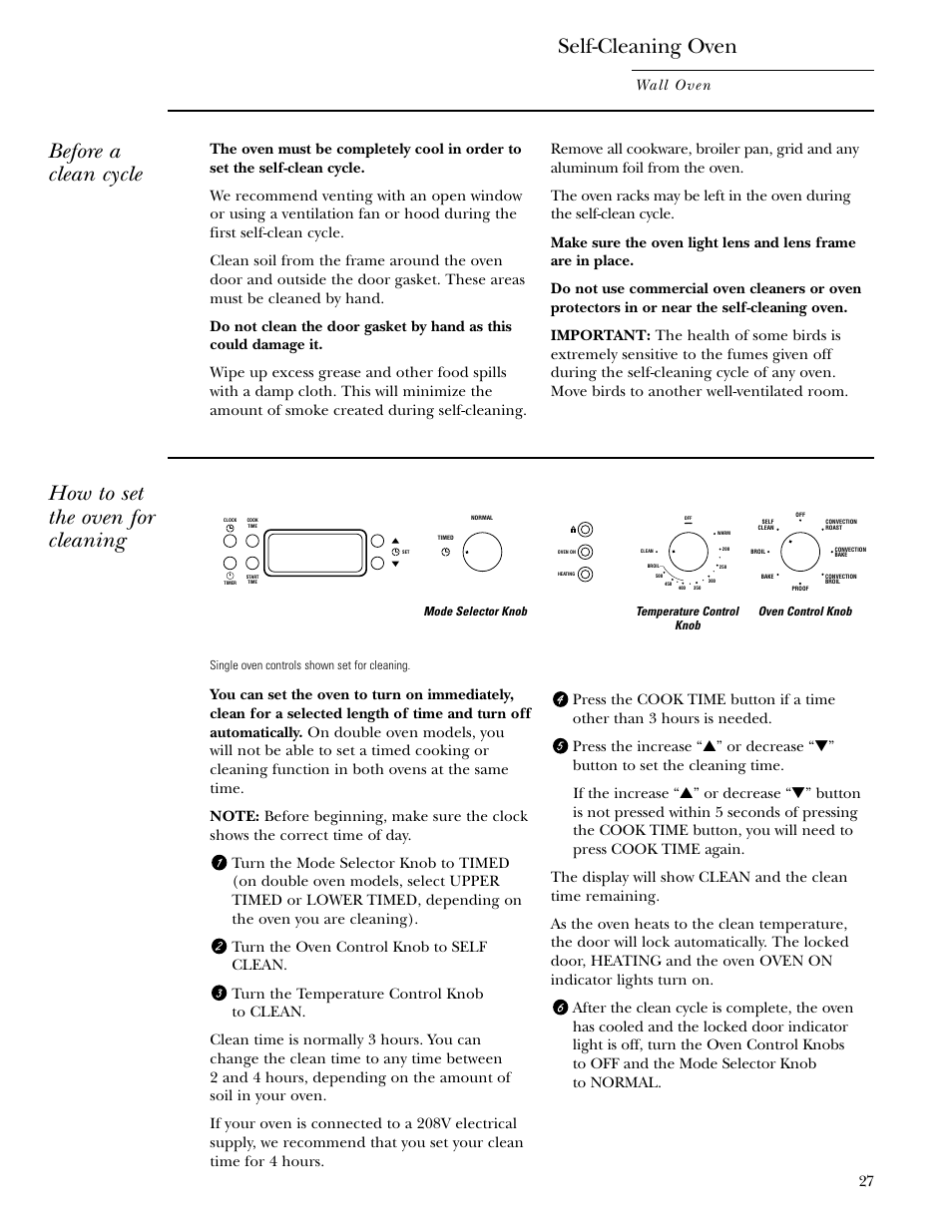 Self-cleaning instructions, Self-cleaning instructions , 28, Self-cleaning oven | Before a clean cycle, How to set the oven for cleaning, Wall oven | GE Monogram ZET1038 User Manual | Page 27 / 36