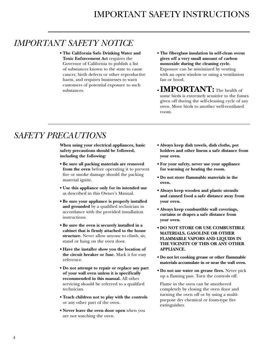 Safety instructions, Safety instructions –9, Safety precautions | Important | GE Monogram ZET1038 User Manual | Page 4 / 36