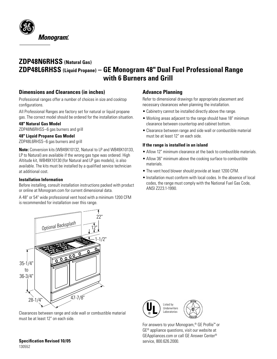 GE Monogram ZDP48N6RHSS6 User Manual | 3 pages