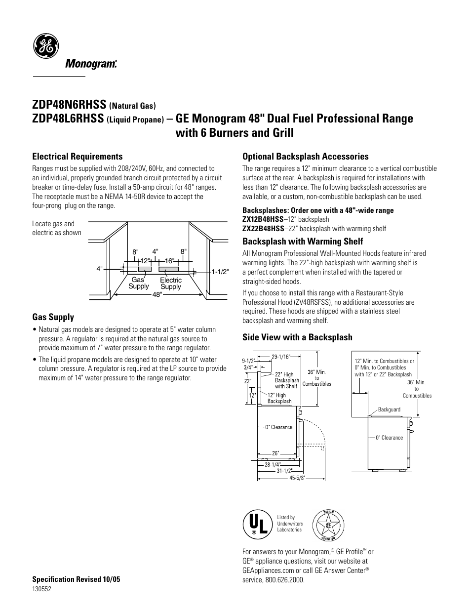 Zdp48n6rhss, Zdp48l6rhss | GE Monogram ZDP48N6RHSS6 User Manual | Page 2 / 3
