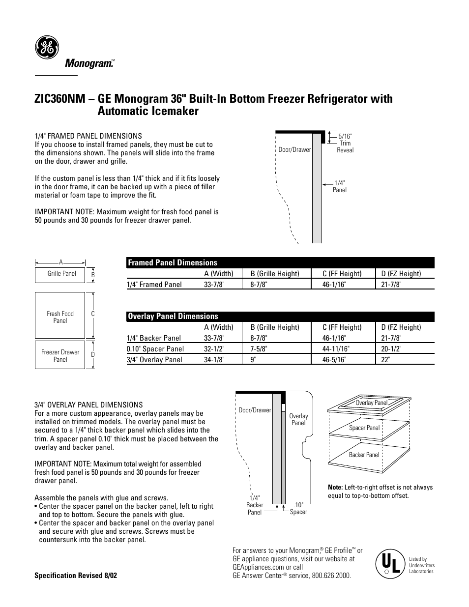 Monogram | GE Monogram ZIC360NM User Manual | Page 2 / 5