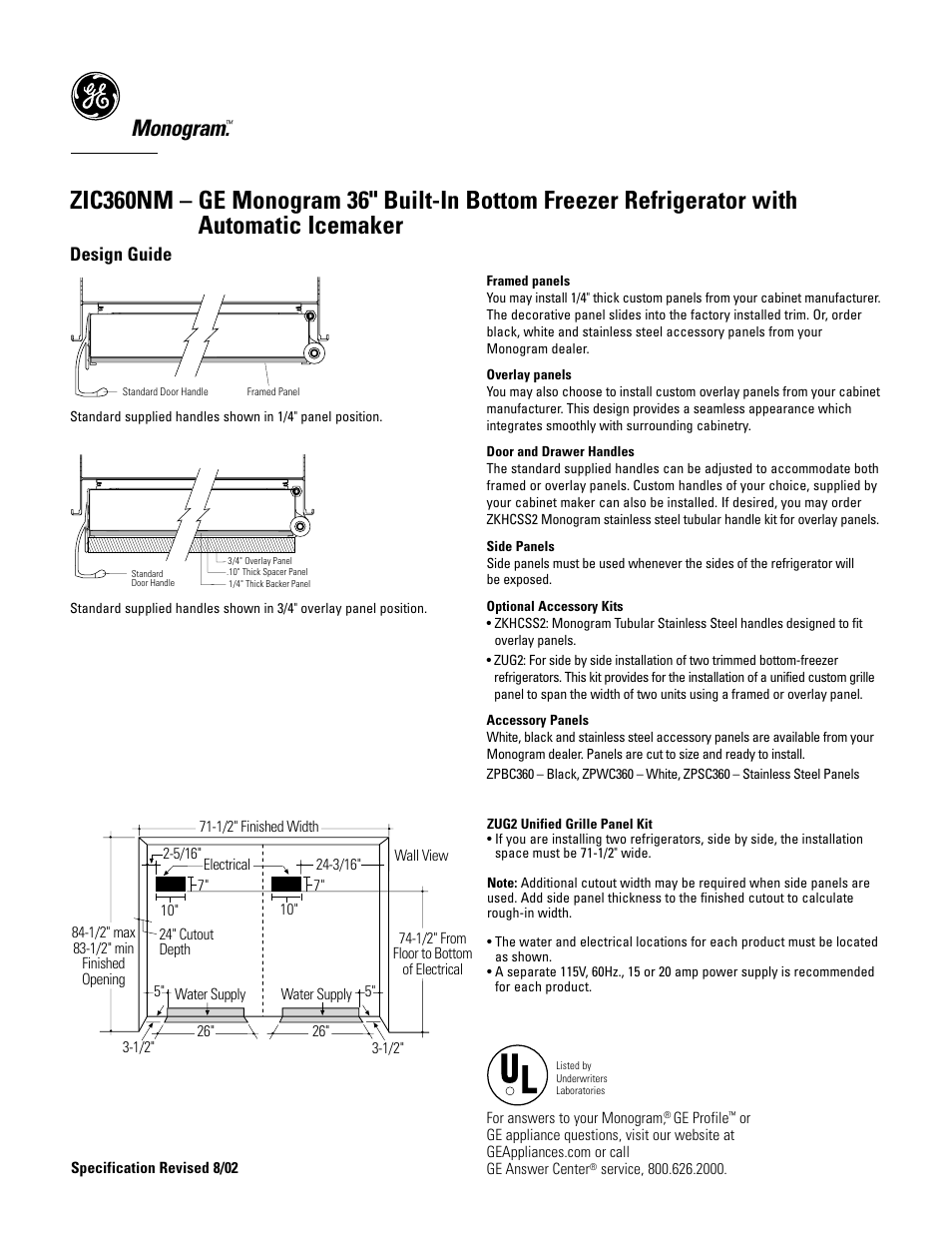 Monogram, Design guide | GE Monogram ZIC360NM User Manual | Page 3 / 5