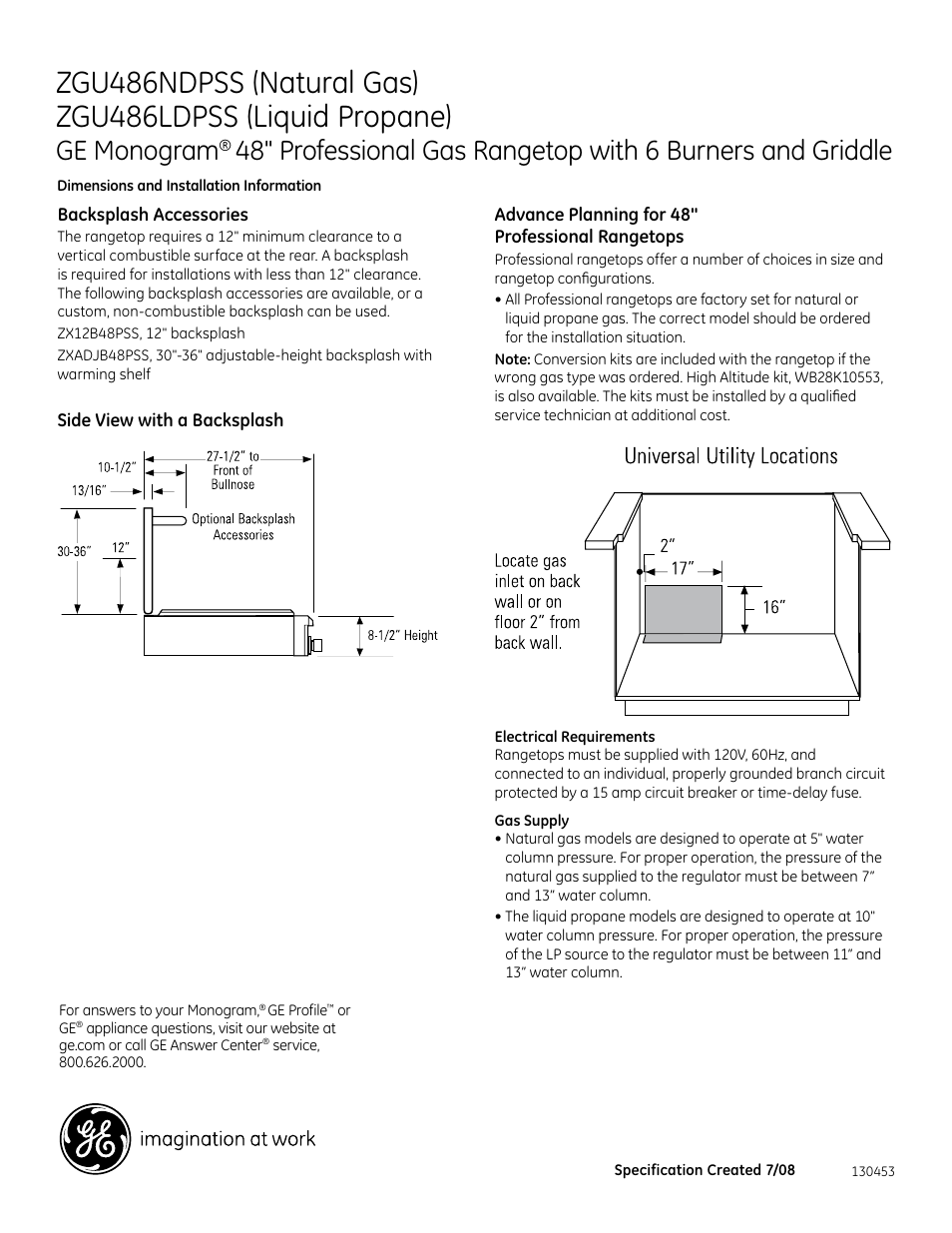 Ge monogram | GE ZGU486LDPSS User Manual | Page 2 / 3