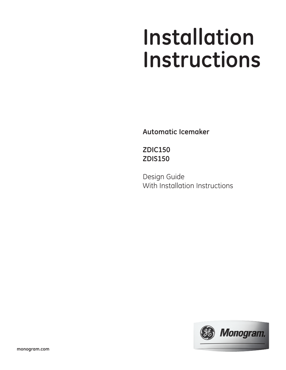 GE Monogram ZDIC150 User Manual | 12 pages