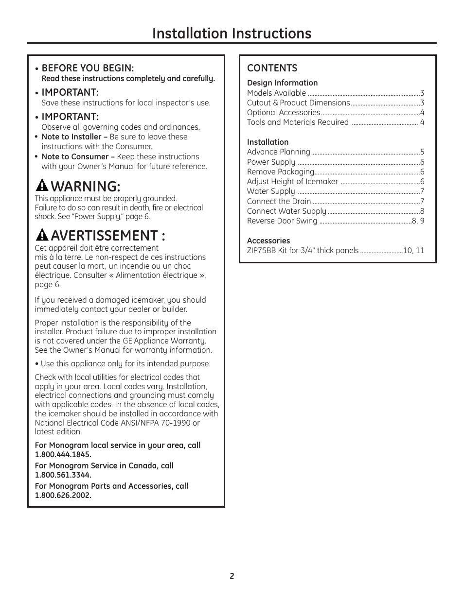 GE Monogram ZDIC150 User Manual | Page 2 / 12