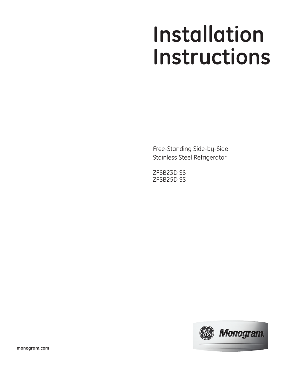 GE Monogram ZFSB25D SS User Manual | 12 pages