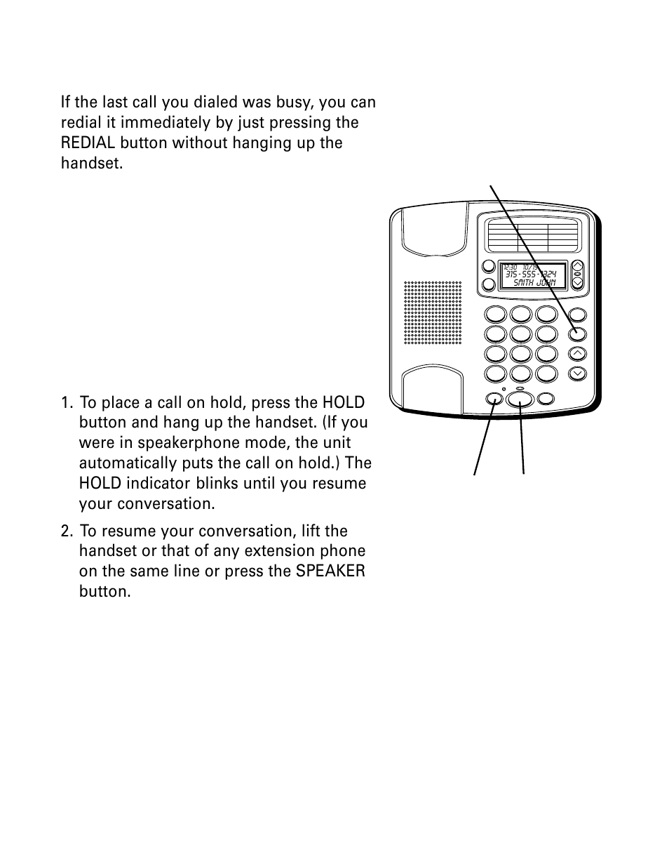 One -touch redial, Hold, Ouch | Edial | GE Monogram 29391 User Manual | Page 24 / 72