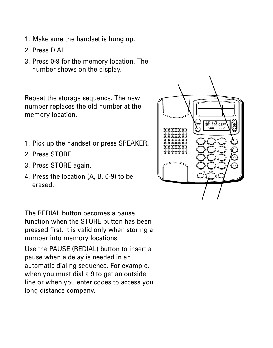 Frequently called numbers, Changing a stored number, Erasing a stored number | Storing a pause in memory, Requently, Alled, Umbers, Hanging, Tored, Umber | GE Monogram 29391 User Manual | Page 28 / 72