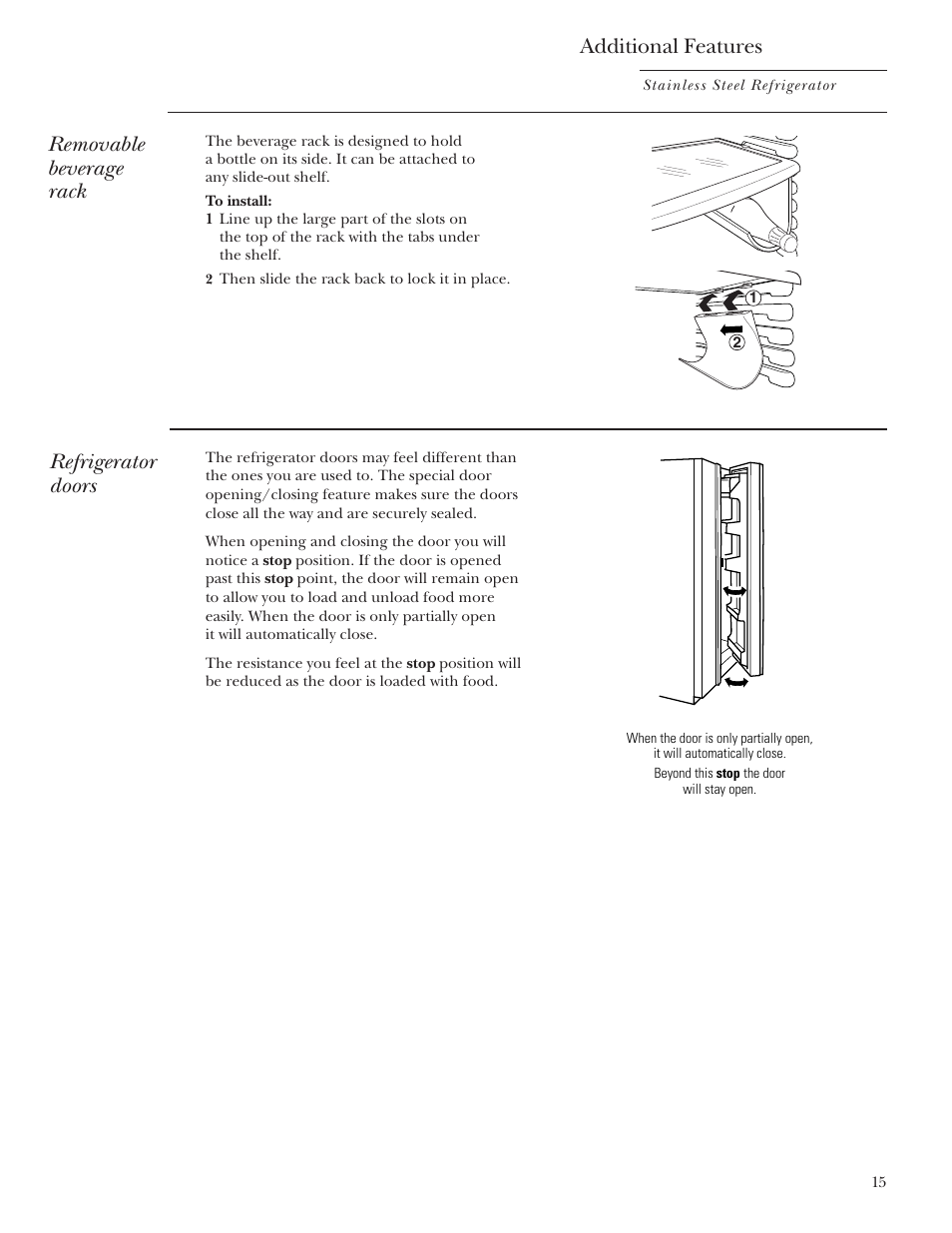 Additional features, Removable beverage rack refrigerator doors | GE Monogram Side-by-Side Stainless Steel Free-Standing Refrigerators User Manual | Page 15 / 32