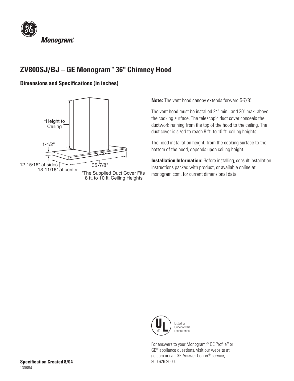 GE Monogram MONOGRAM ZV800SJ User Manual | 4 pages