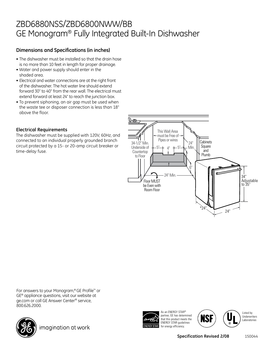 GE Monogram zbd6880NSS User Manual | 2 pages