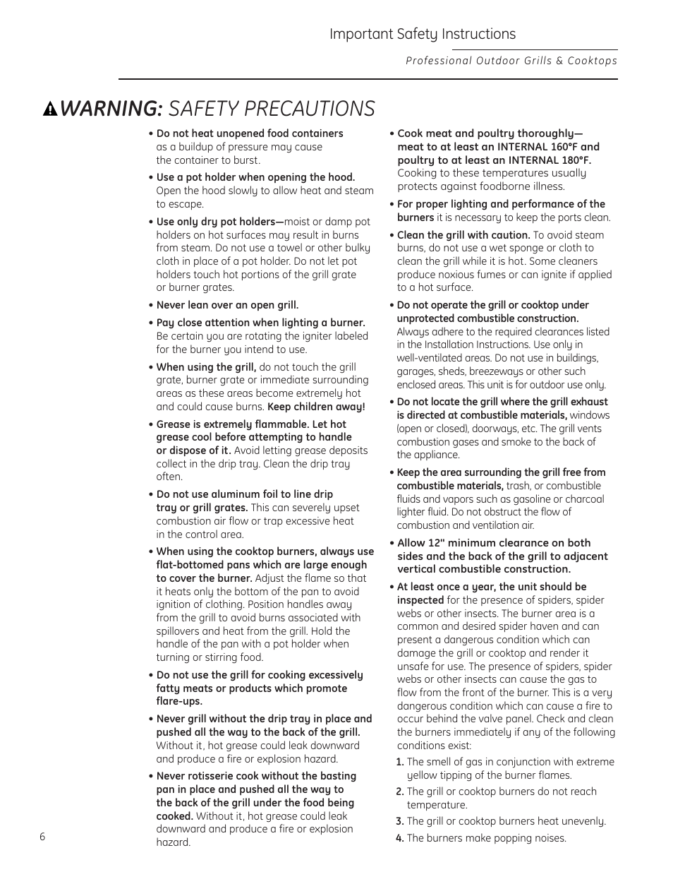 Warning: safety precautions, Important safety instructions | GE ZGG420NBPSS User Manual | Page 6 / 36