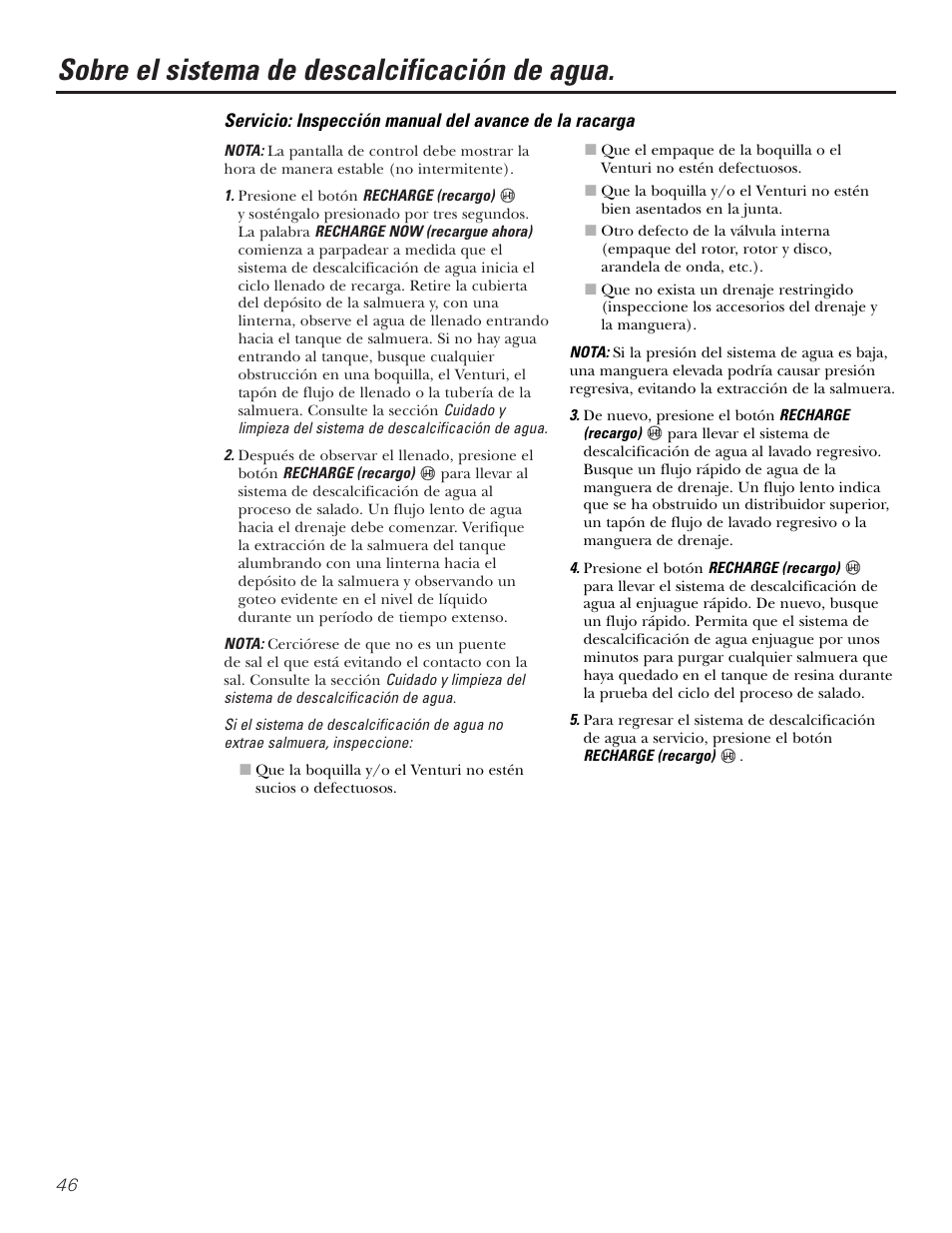 Sobre el sistema de descalcificación de agua | GE Monogram GXSF30H User Manual | Page 46 / 60