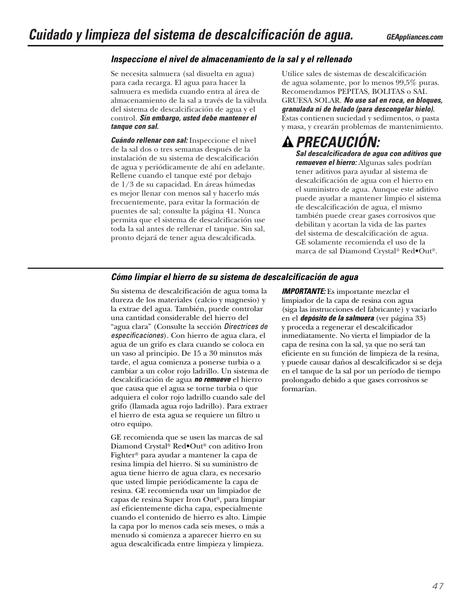 Cuidado y limpieza, Precaución | GE Monogram GXSF30H User Manual | Page 47 / 60