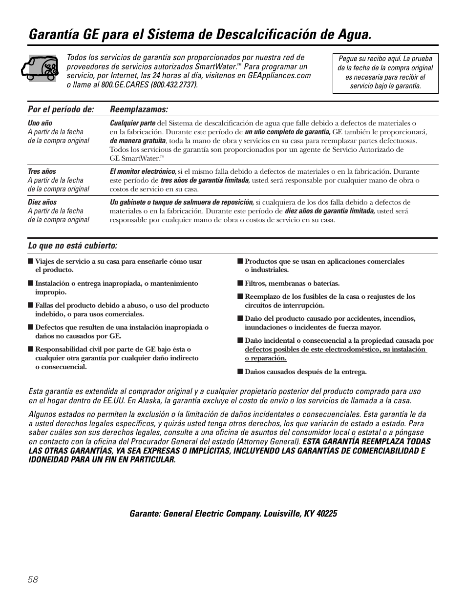 Garantía | GE Monogram GXSF30H User Manual | Page 58 / 60