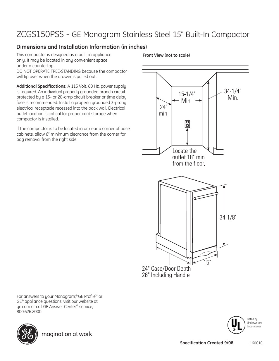GE Monogram ZCGS150PSS User Manual | 2 pages