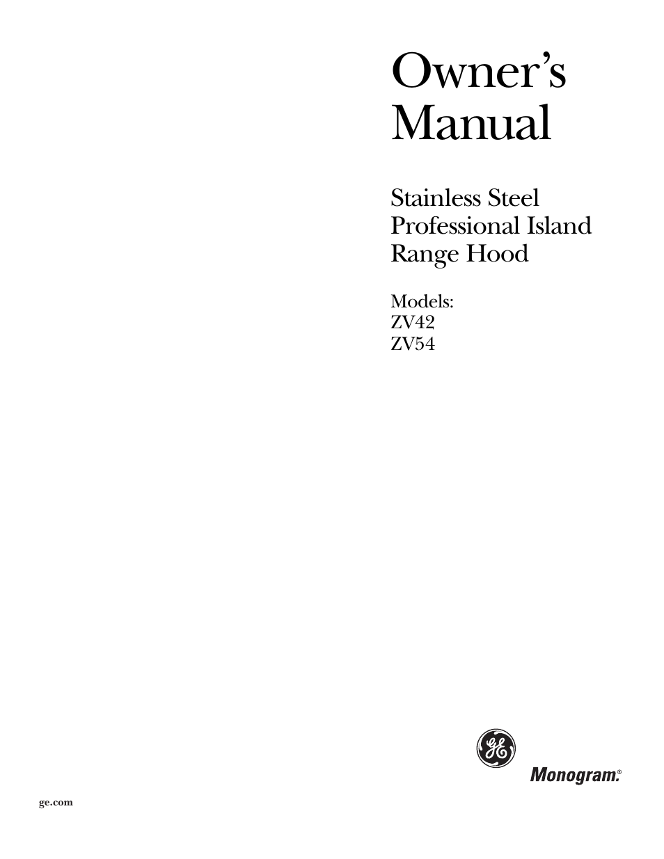 GE Monogram ZV42 User Manual | 12 pages