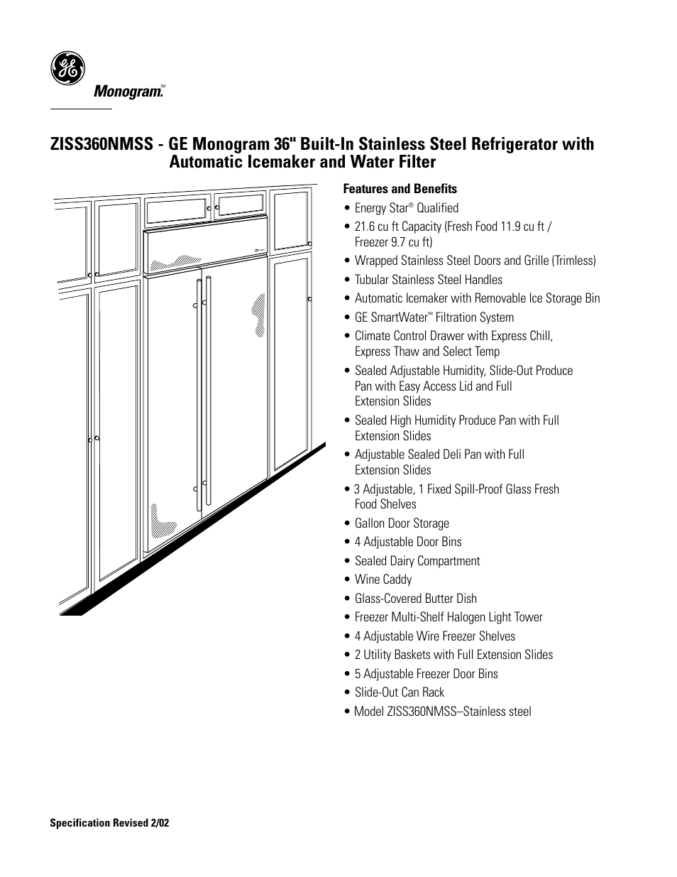 Monogram | GE Monogram ZISS360NMSS User Manual | Page 2 / 2