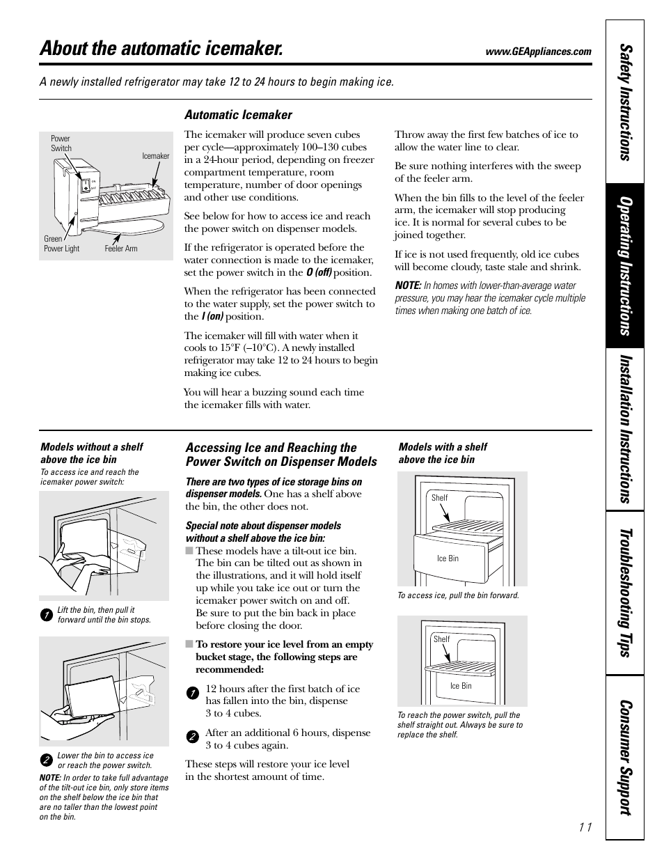 Automatic icemaker, About the automatic icemaker | GE Monogram 23 User Manual | Page 11 / 108