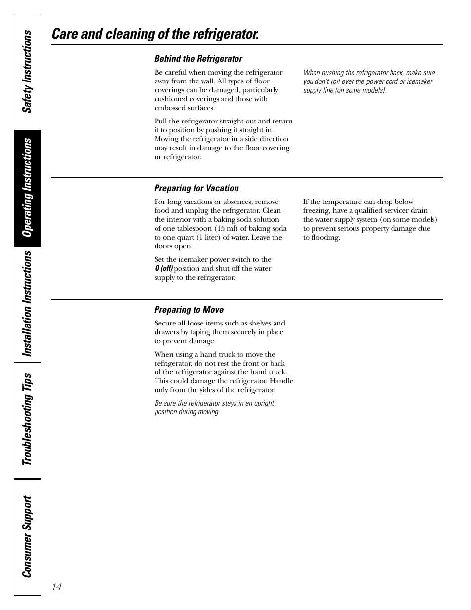 Care and cleaning of the refrigerator | GE Monogram 23 User Manual | Page 14 / 108