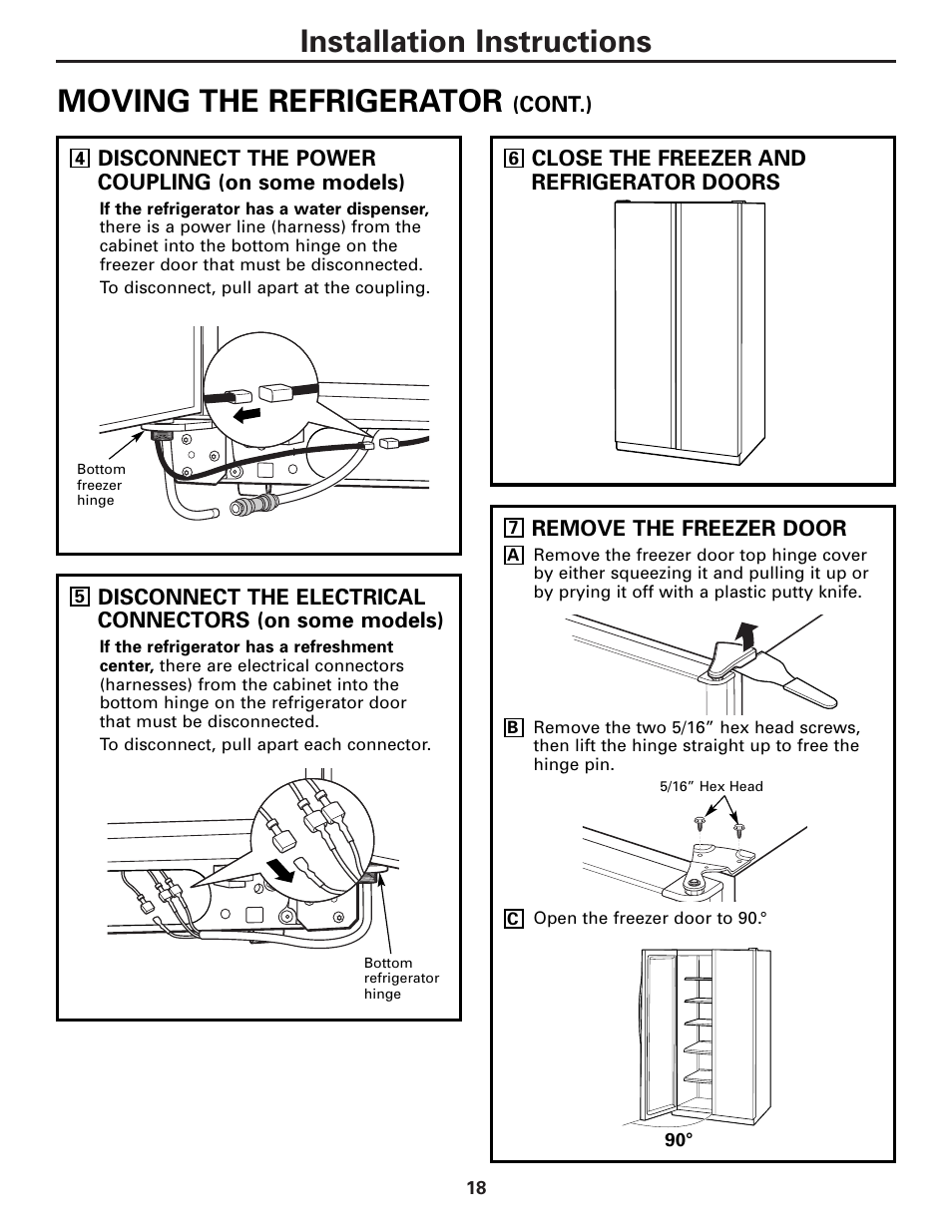Installation instructions, Moving the refrigerator | GE Monogram 23 User Manual | Page 18 / 108