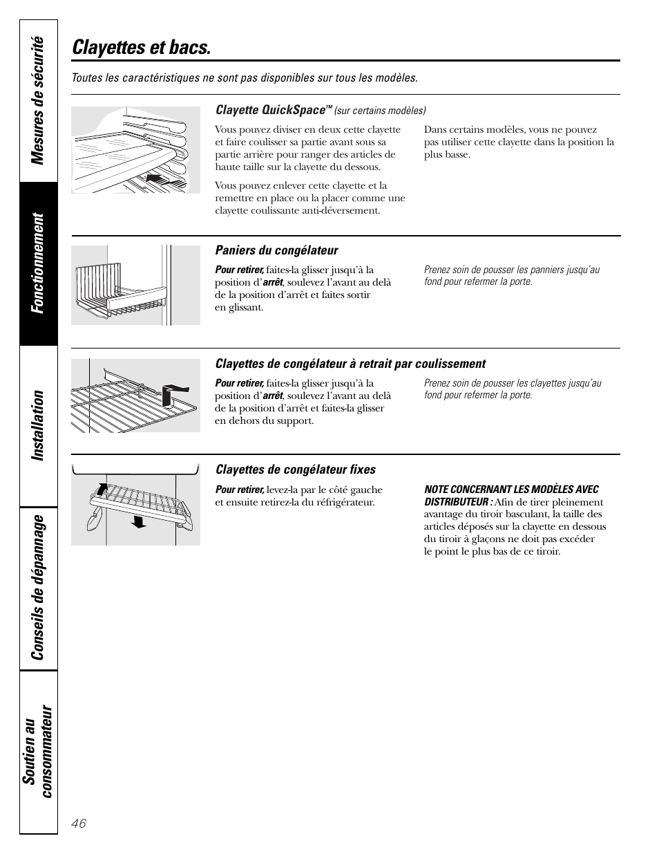 Clayettes et bacs | GE Monogram 23 User Manual | Page 46 / 108