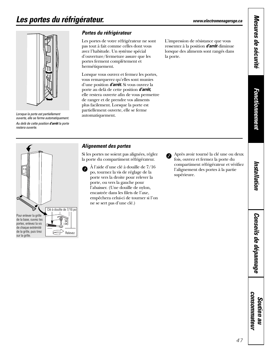 Les portes du réfrigérateur | GE Monogram 23 User Manual | Page 47 / 108