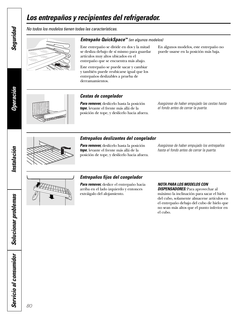 Los entrepaños y recipientes del refrigerador | GE Monogram 23 User Manual | Page 80 / 108