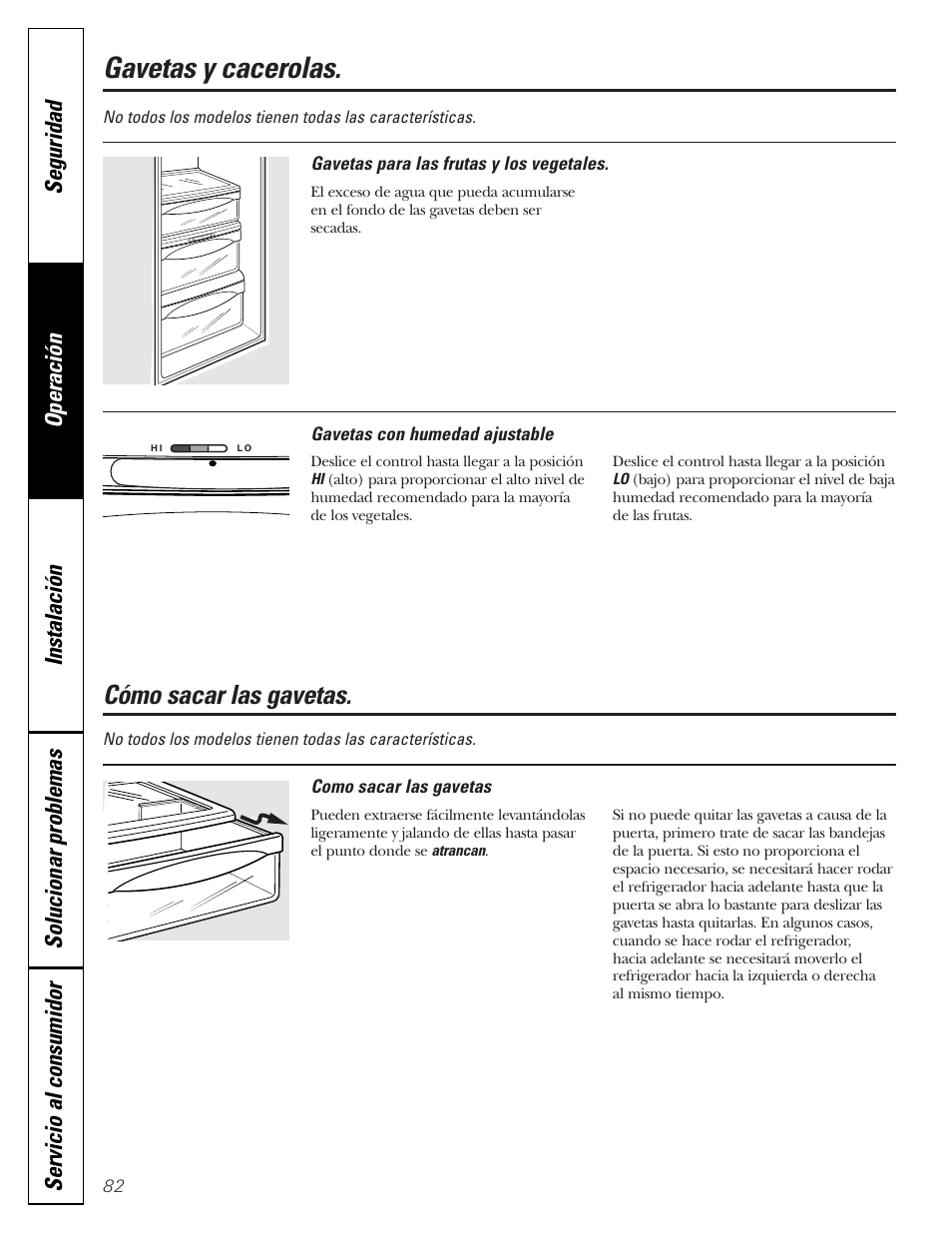 Gavetas y cacerolas, Cómo sacar las gavetas | GE Monogram 23 User Manual | Page 82 / 108