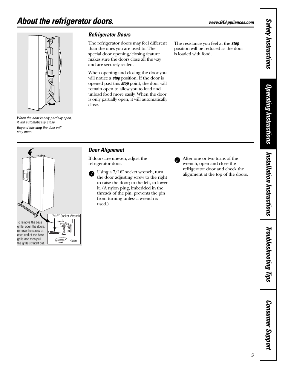 Refrigerator doors, About the refrigerator doors | GE Monogram 23 User Manual | Page 9 / 108