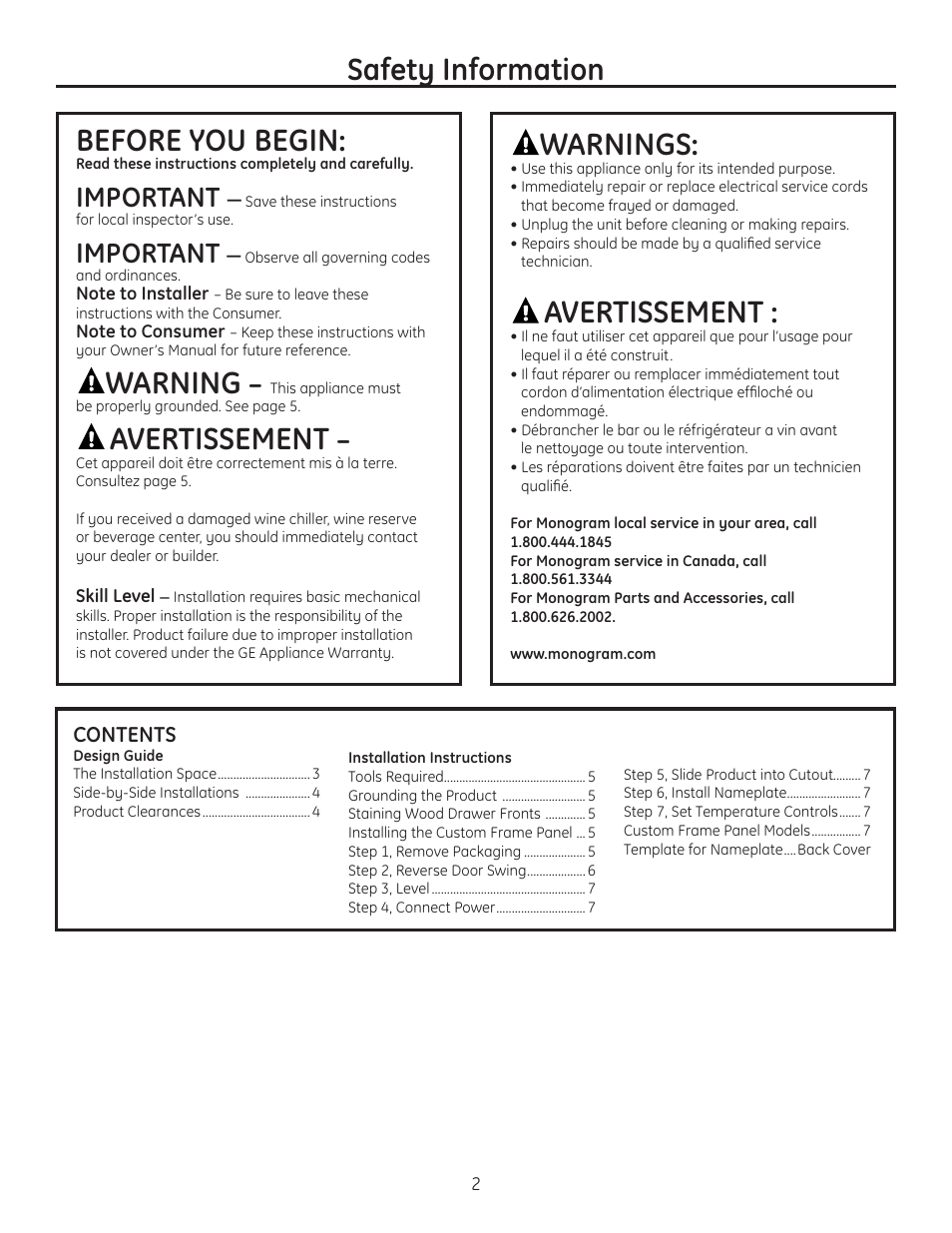 GE Monogram ZDWI240WII User Manual | Page 2 / 8