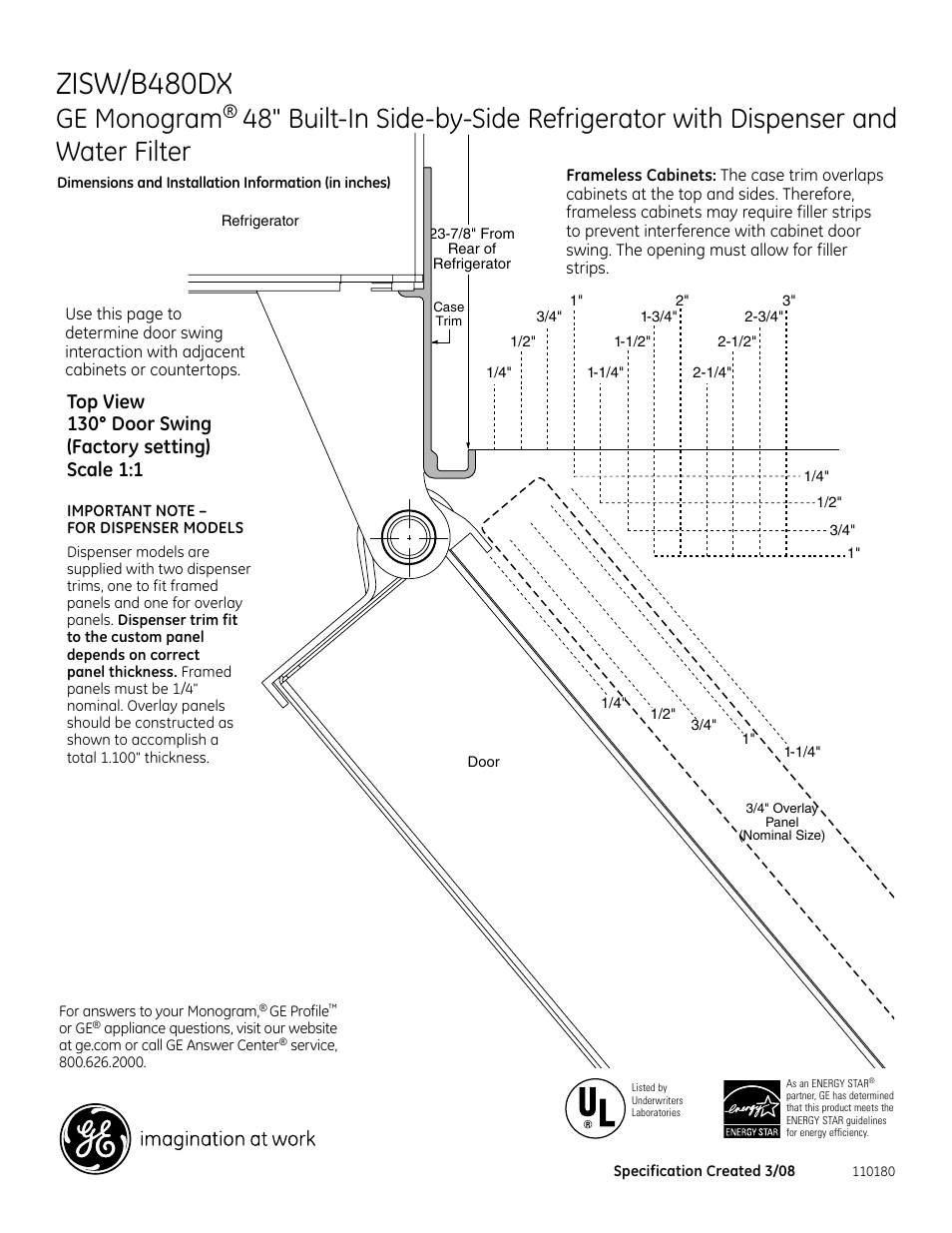 Zisw/b480dx, Ge monogram, 696dia5 | GE Monogram ZISW/B480DX User Manual | Page 5 / 7