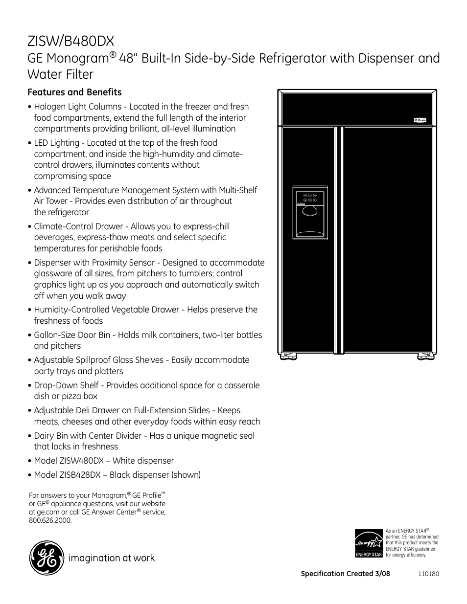 Zisw/b480dx, Ge monogram, Zisb480dr | GE Monogram ZISW/B480DX User Manual | Page 7 / 7