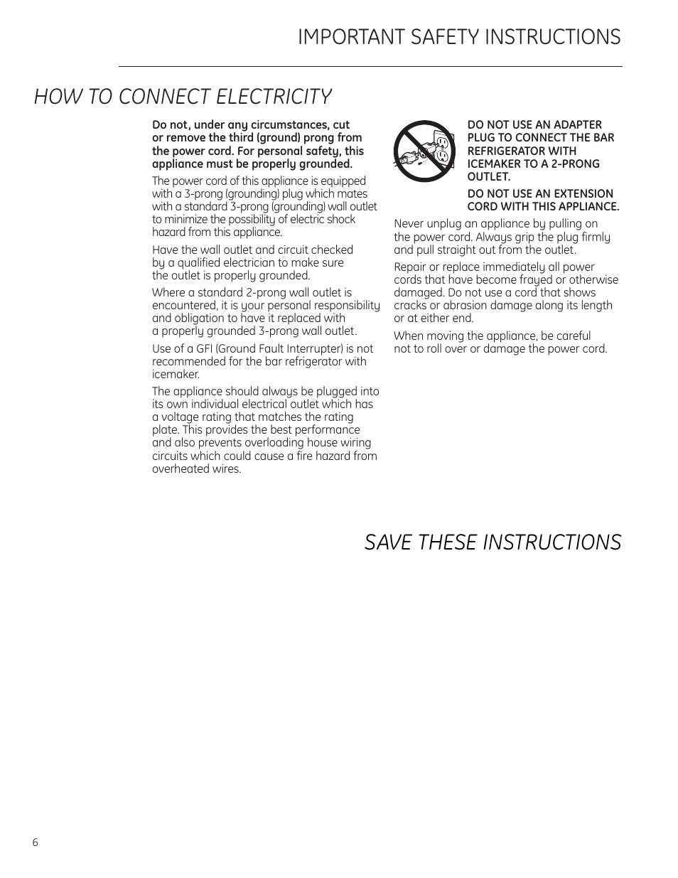 How to connect electricity | GE Monogram ZIBS240PSS User Manual | Page 6 / 20