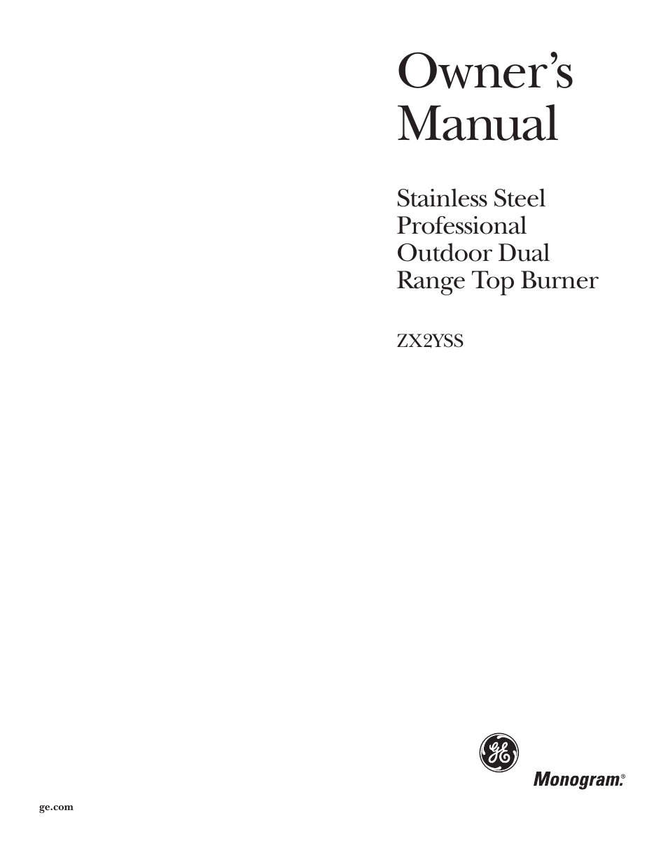 GE Monogram ZX2YSS User Manual | 16 pages