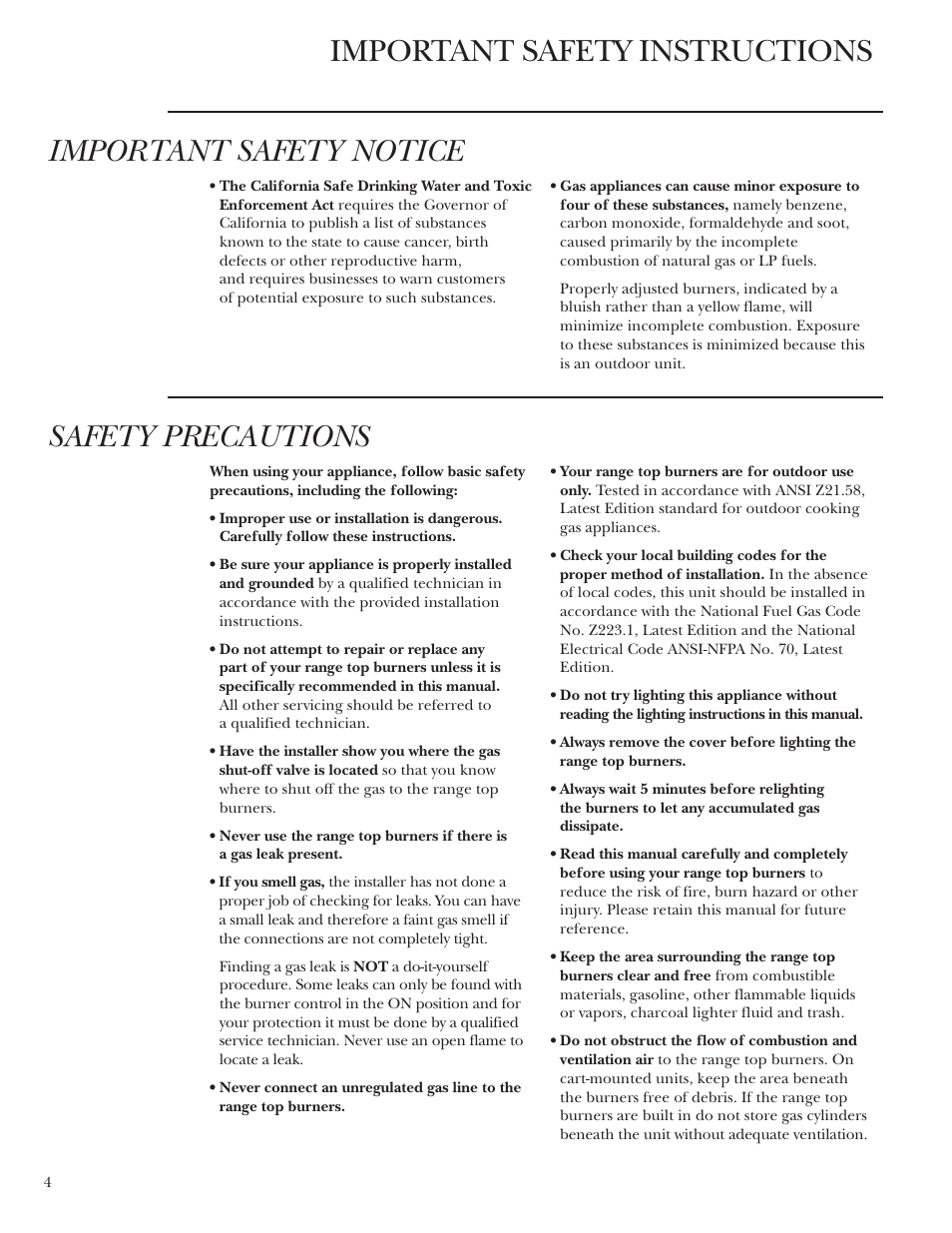 Safety precautions | GE Monogram ZX2YSS User Manual | Page 4 / 16