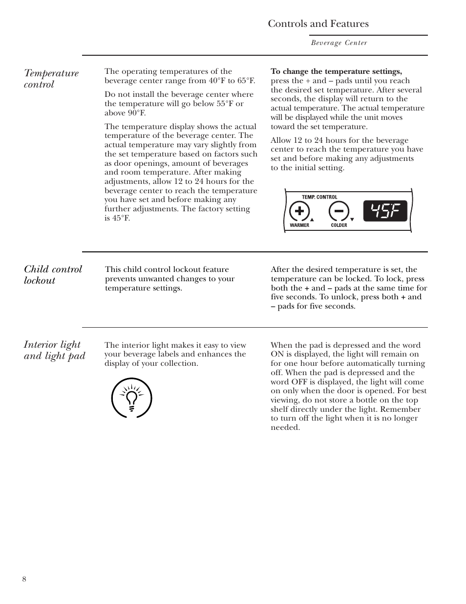 Controls and features, Controls and features –10 | GE Monogram ZDBR240 User Manual | Page 8 / 20