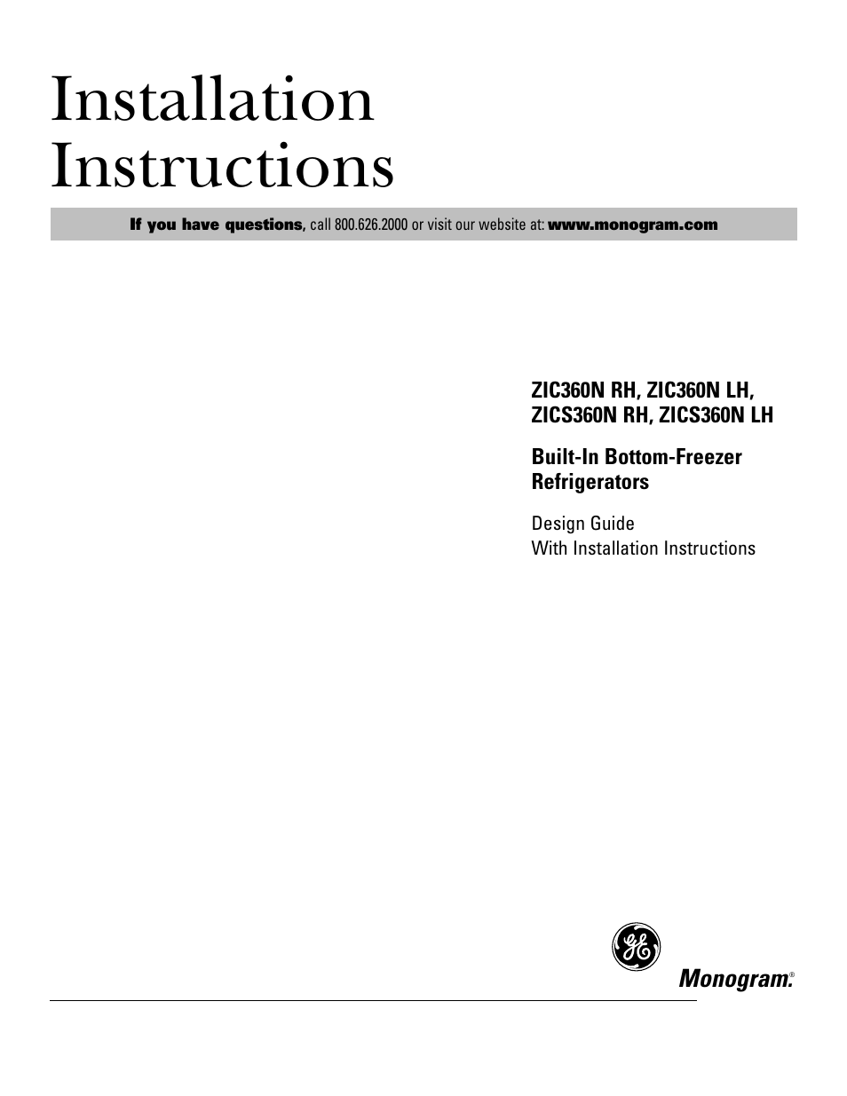 GE Monogram ZICS360 LH User Manual | 20 pages