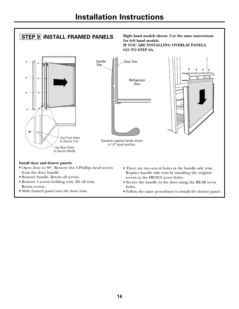 Step 9, install framed panels, Installation instructions, Step 9 install framed panels | GE Monogram ZICS360 LH User Manual | Page 14 / 20