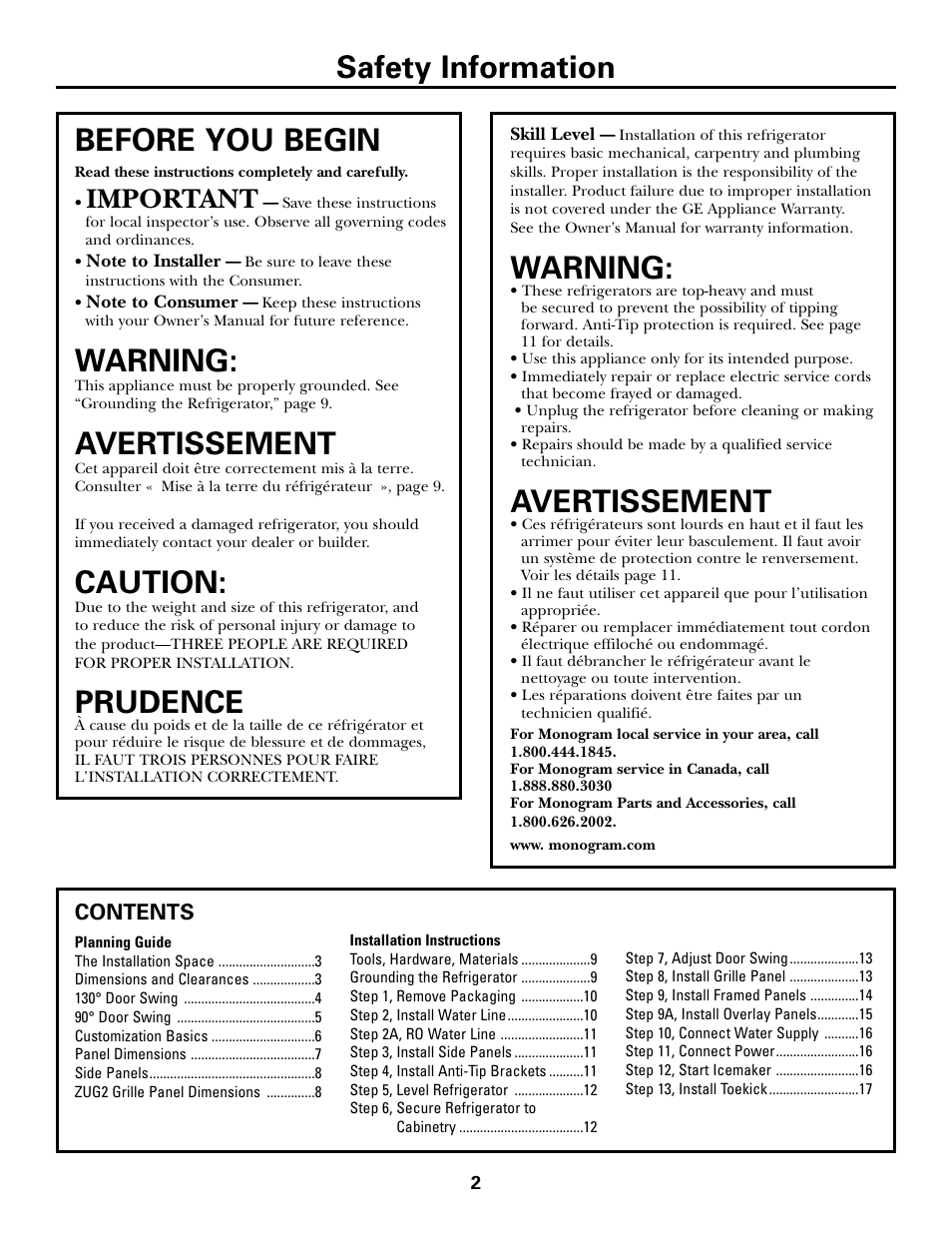 GE Monogram ZICS360 LH User Manual | Page 2 / 20