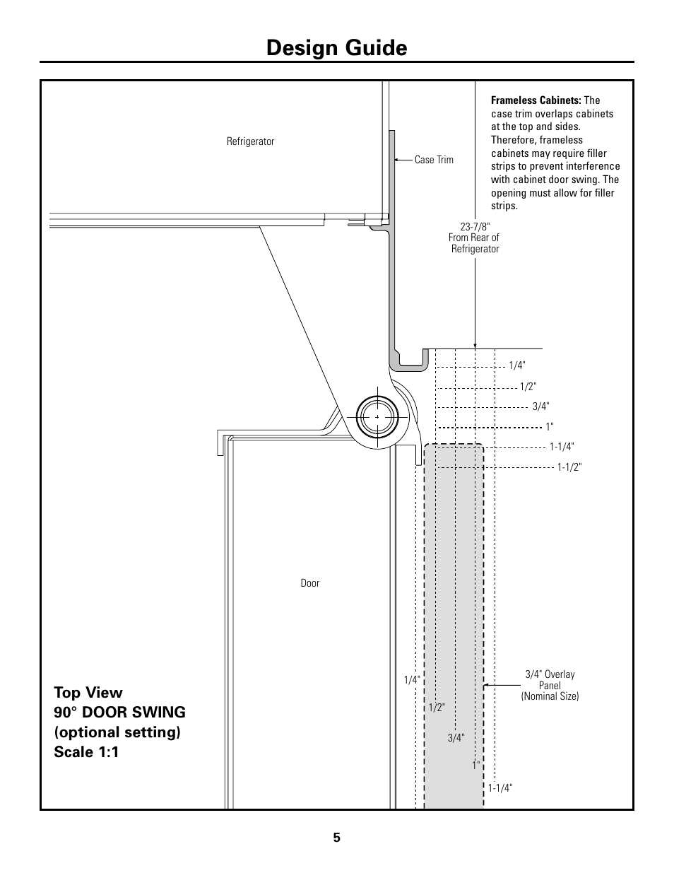90° door swing, Design guide | GE Monogram ZICS360 LH User Manual | Page 5 / 20