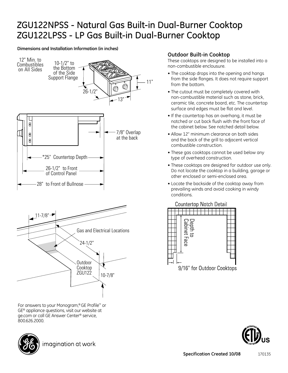 GE ZGU122NPSS User Manual | 2 pages