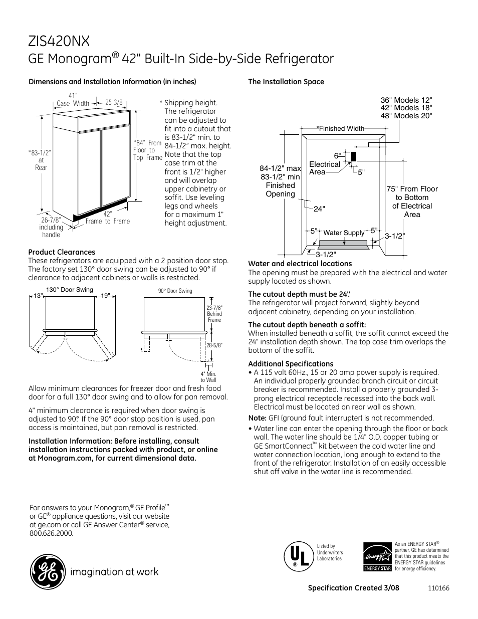 GE Monogram ZIS420NX User Manual | 6 pages