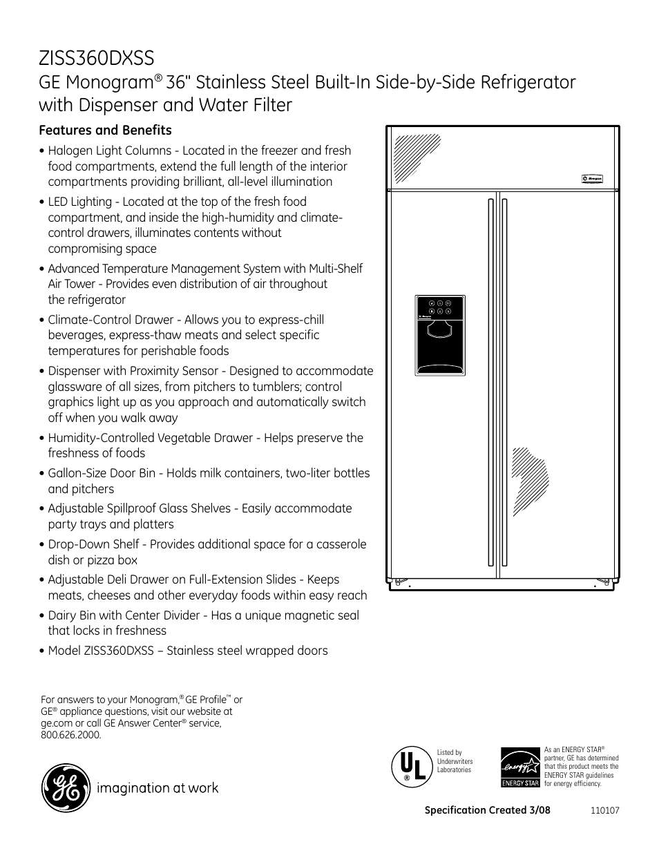 Ziss360dxss, Ge monogram, Ziss360drss | Features and benefits | GE Monogram ZISS360DXSS User Manual | Page 2 / 2