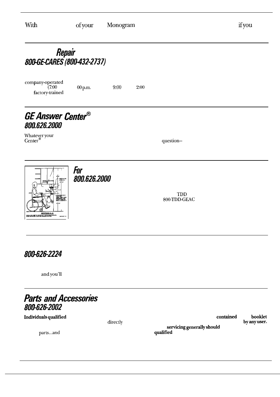 Consumer services, In-home service, Customers with special needs | Service contracts | GE Monogram ZW2000 User Manual | Page 34 / 36
