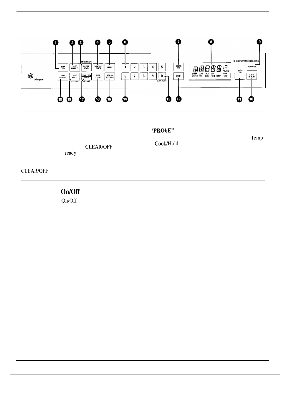 When you plug in the oven temperature probe, Clock display feature | GE Monogram ZW2000 User Manual | Page 9 / 36