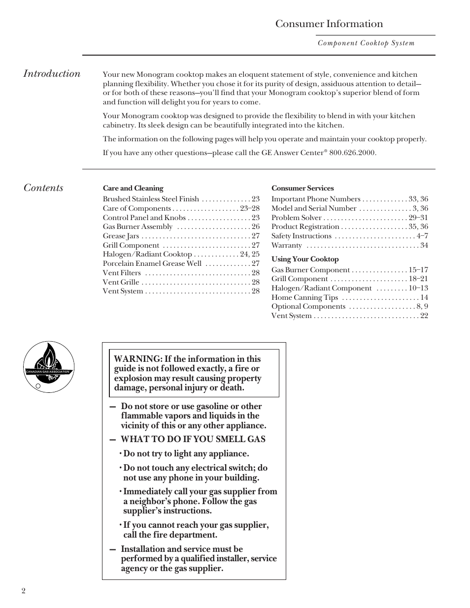 GE Monogram Component Cooktop System User Manual | Page 2 / 36