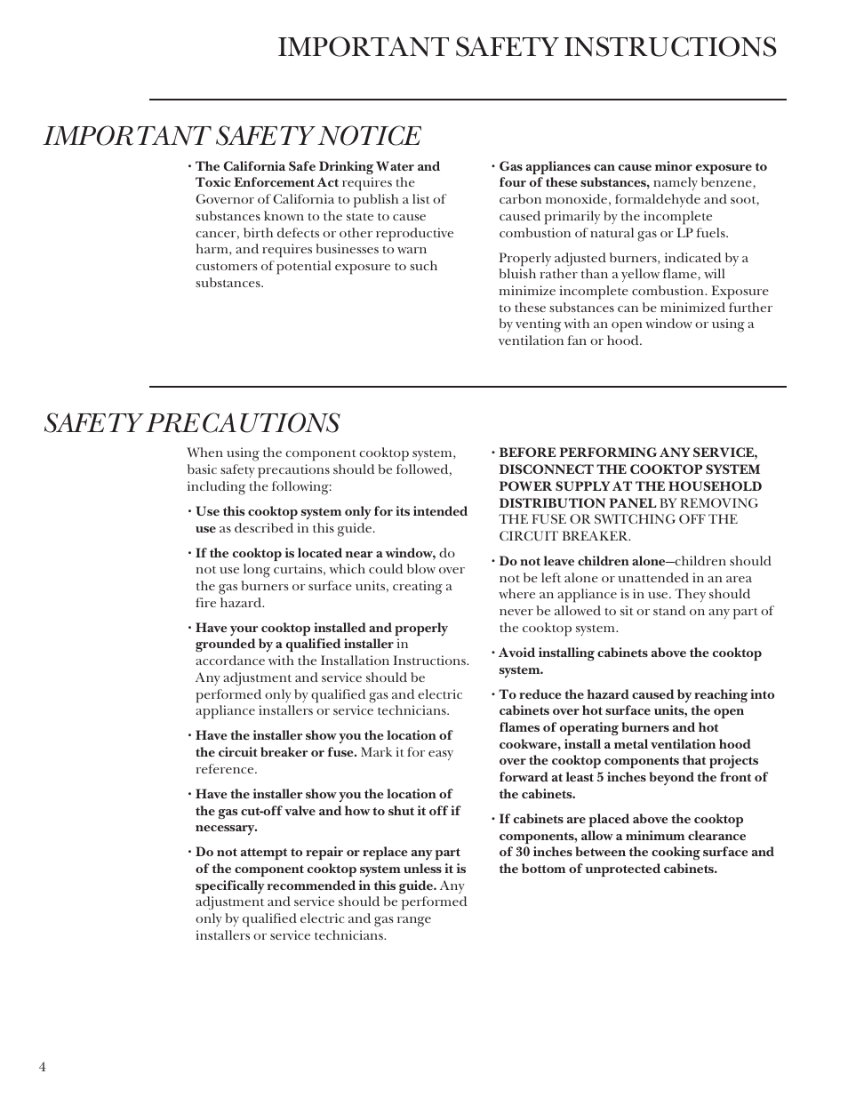 Safety instructions, Safety instructions –7, Safety precautions | GE Monogram Component Cooktop System User Manual | Page 4 / 36