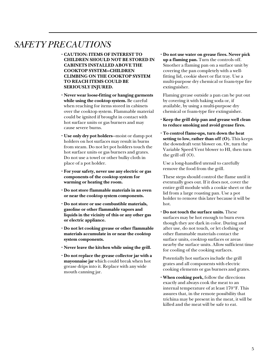 Safety precautions | GE Monogram Component Cooktop System User Manual | Page 5 / 36